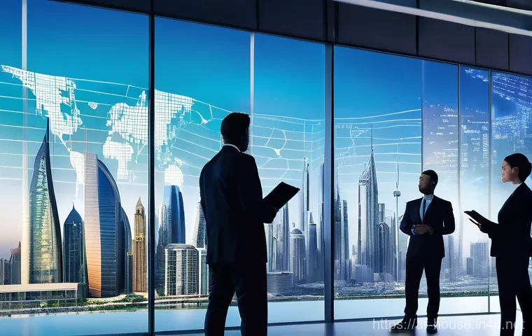 해외 부동산 투자 방법 - **Global Real Estate Portfolio and Diversification:**
    "A wide-angle, brightly lit, professional ...
