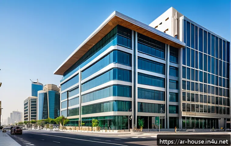 오피스텔 투자 장단점 - A modern office building exterior located in a bustling Middle Eastern business district, showcasing...
